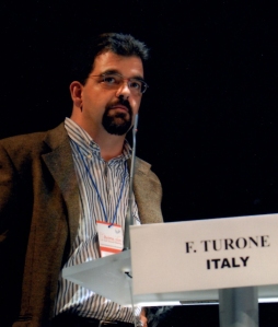 Fabio Turone speaking on the communication of risk at the 2009 Annual meeting of the International Society of Pharmacovigilance in Reims, France
